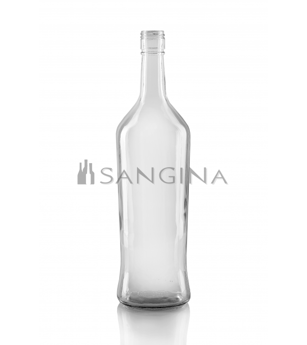 1000 ml. stikliniai buteliai Chlebnaja, permatomi, skaidrūs, klasikinės formos, su siauru kakleliu. Vynui, spiritiniams gėrimams.
