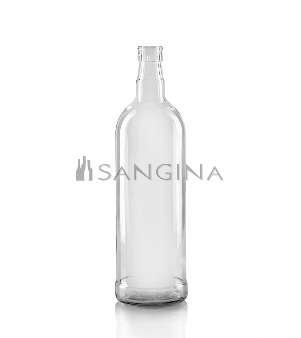 1000 ml. stikliniai buteliai Guala 2020, bordeaux formos, permatomi, skaidrūs, su trumpu kakleliu ir plokščiu dugnu.