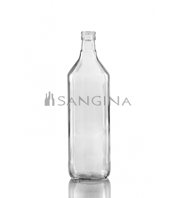 1000 ml gjennomsiktige, klare glassflasker Kuzmic med kort hals. For brennevin, brus og juser.