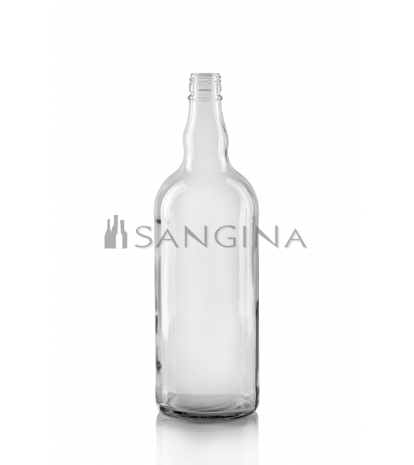 1000 ml gjennomsiktige, klare glassflasker Monopol med kort hals. Madeira- eller port-formet. For vin.