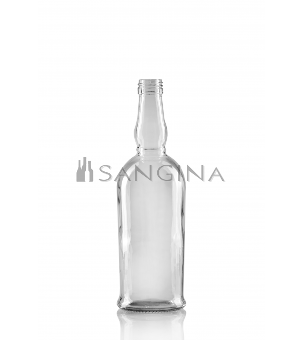 Stikla pudeles “Bojarin”, 500 ml, “Marsala” vai “Port” formas, caurspīdīgas, dzidras, ar lielāku kakliņu un plakanu dibenu.