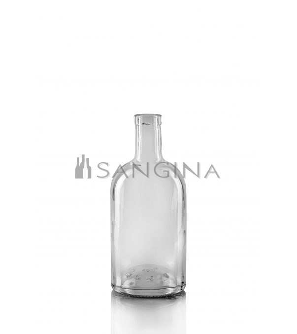 700 ml glass bottles BAR, transparent, clear, low, short neck, port-shaped, for spirits.